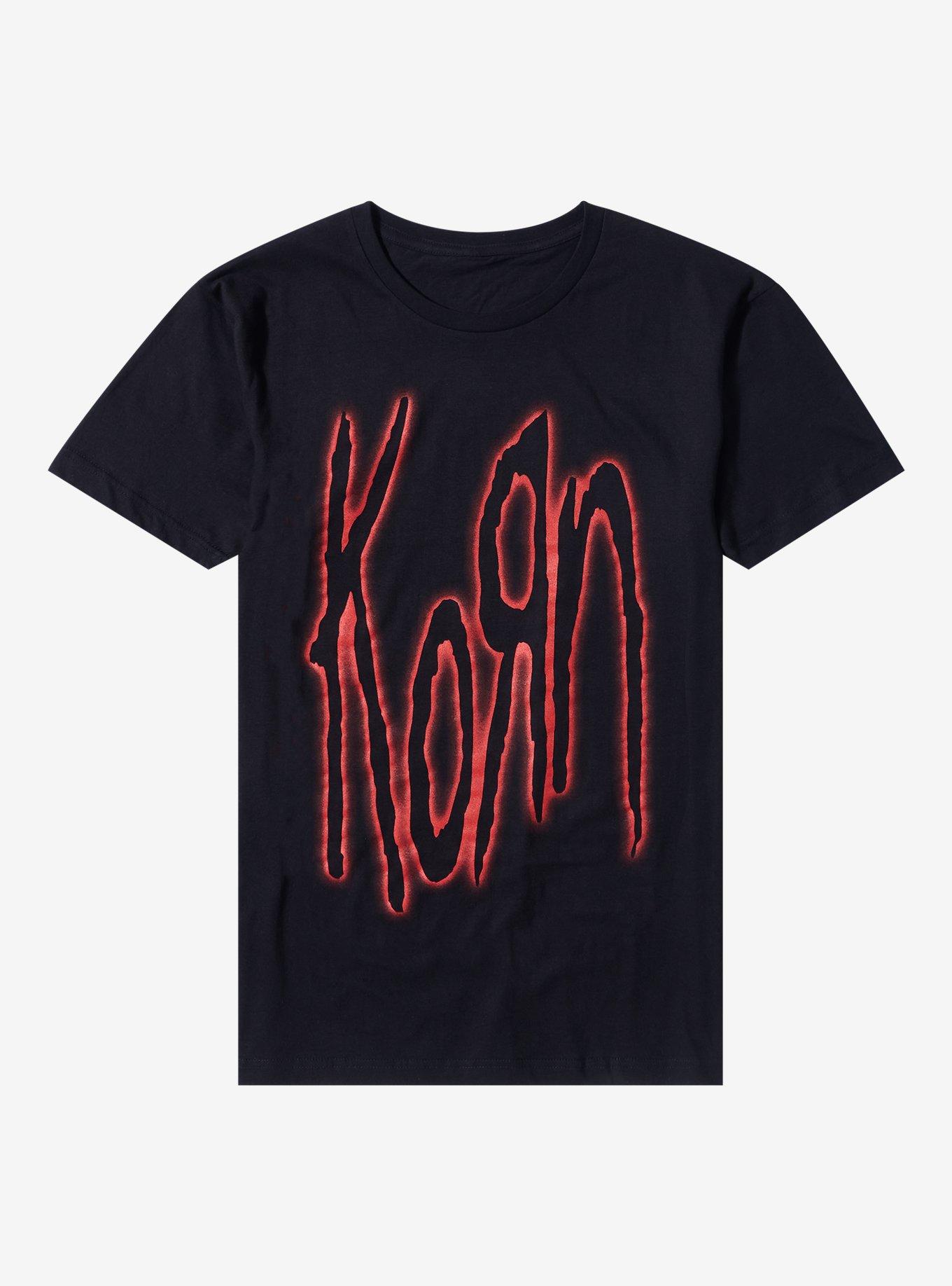 Korn Red Outlined Logo Boyfriend Fit Girls T-Shirt, BLACK, hi-res