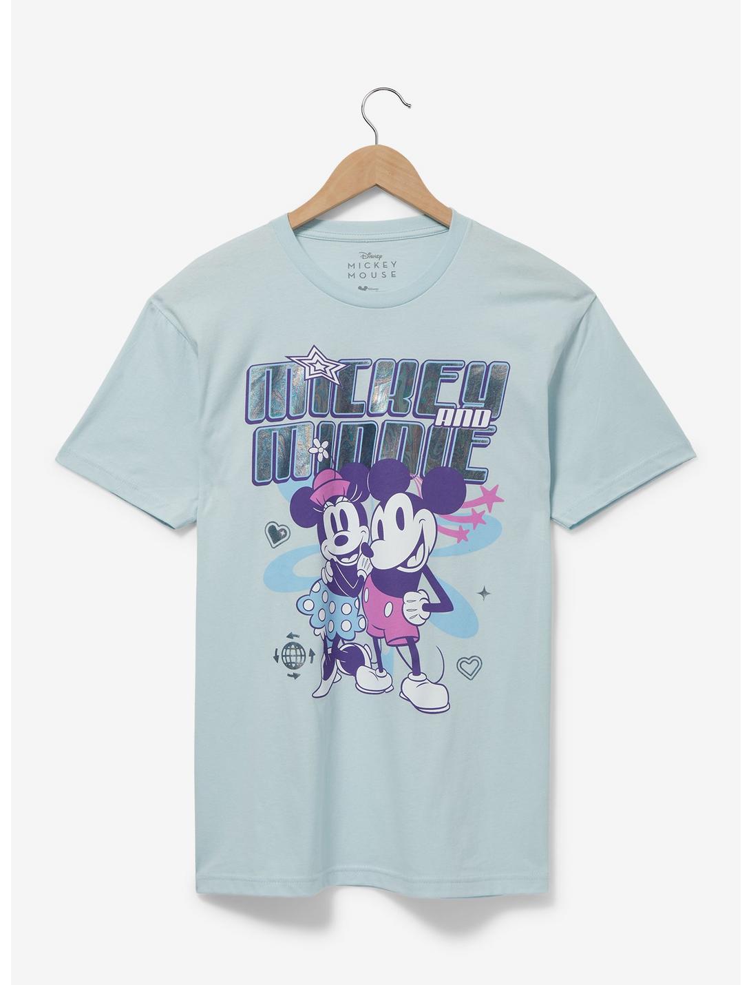 Disney Mickey and Minnie Holographic Portrait Women's T-Shirt - BoxLunch Exclusive, LIGHT BLUE, hi-res