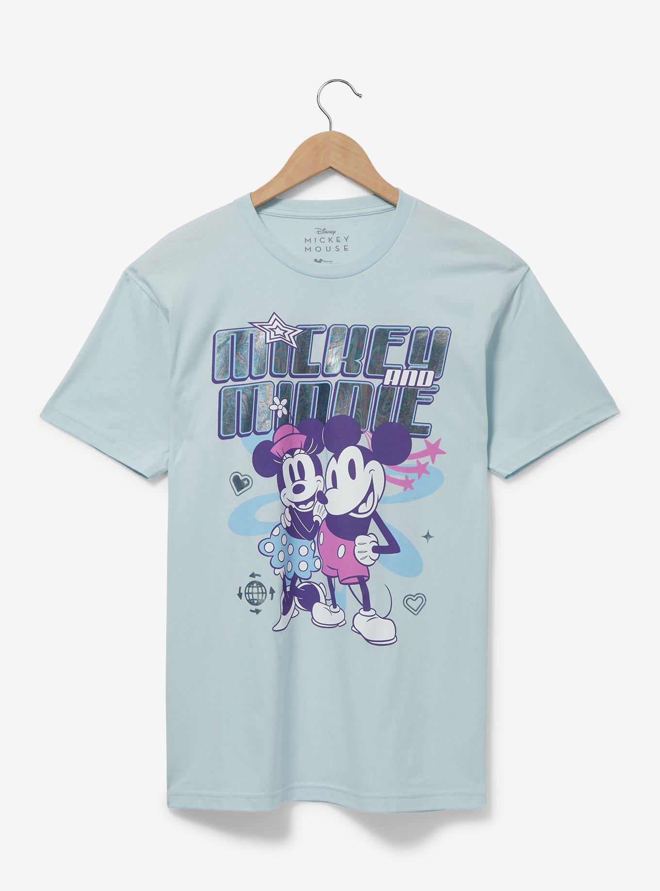 Disney Mickey and Minnie Holographic Portrait Women's T-Shirt - BoxLunch Exclusive, LIGHT BLUE, hi-res