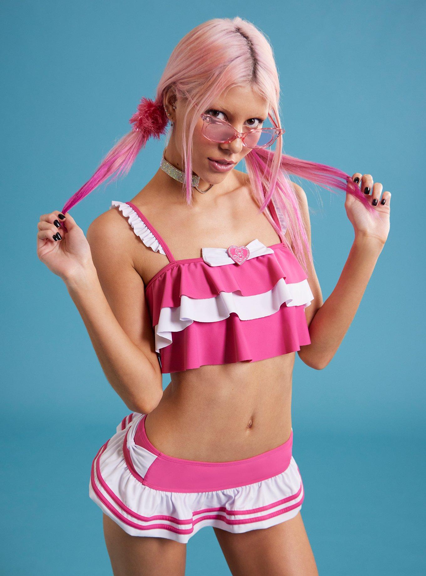 Barbie Pink & White Ruffle Swim Top, MULTI, hi-res