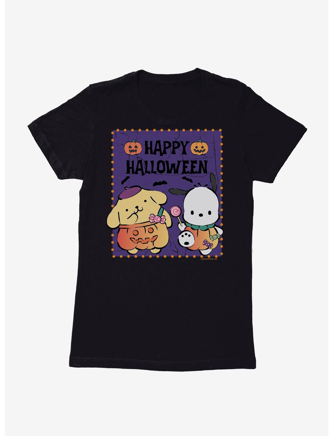 Pochacco & Pompompurin Halloween Pumpkins Womens T-Shirt, BLACK, hi-res