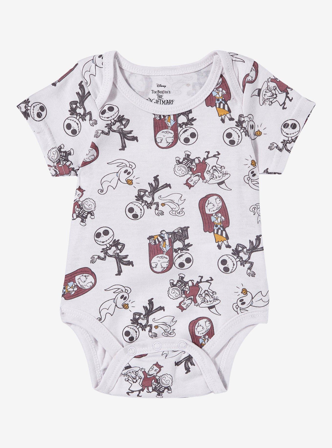 Disney The Nightmare Before Christmas Characters Allover Print Infant One-Piece - BoxLunch Exclusive, GREY  BLACK, hi-res