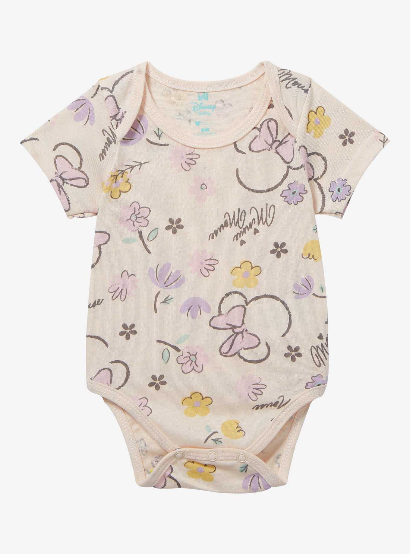 Disney Minnie Mouse Silhouette Floral Infant One-Piece — BoxLunch Exclusive, , hi-res