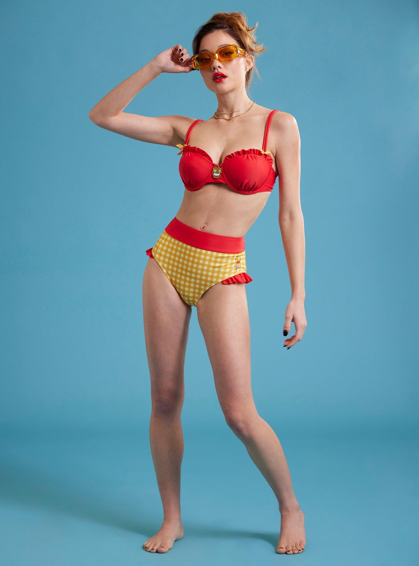 Disney Winnie The Pooh Hunny Gingham High-Waisted Swim Bottoms