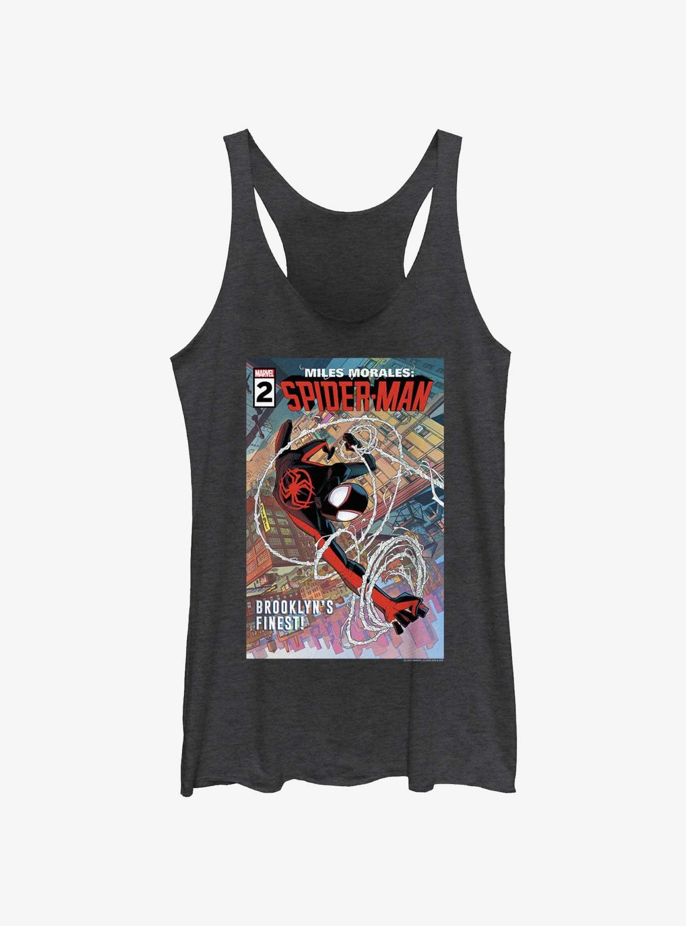 Spider-Man Brooklyns Finest Girls Raw Edge Tank, BLK HTR, hi-res