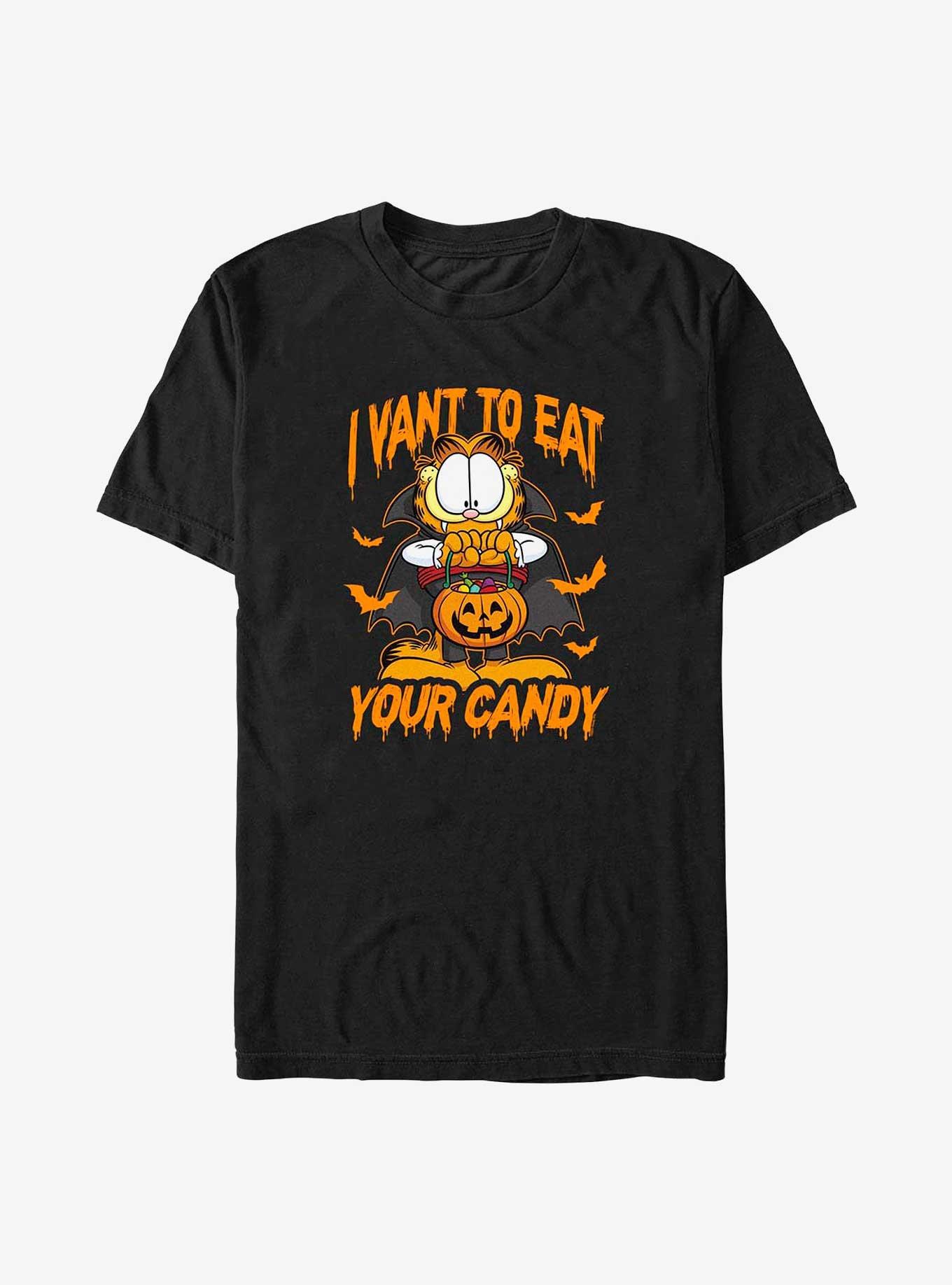 Garfield Dracula Cat I Want To Eat Your Candy Big & Tall T-Shirt, BLACK, hi-res