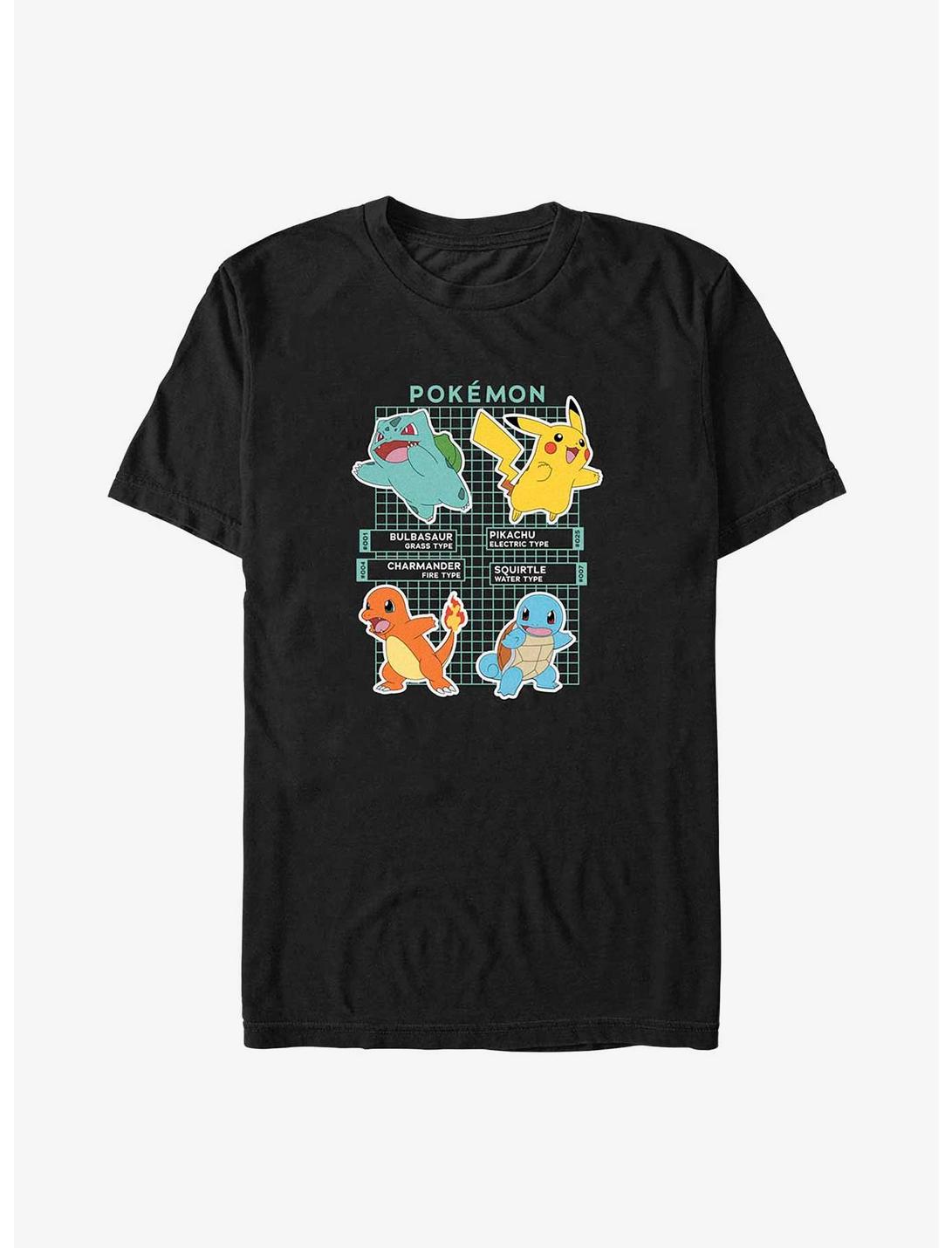 Pokemon Bulbasaur Pikachu Charmander and Squirtle Pokedex Big & Tall T-Shirt, BLACK, hi-res