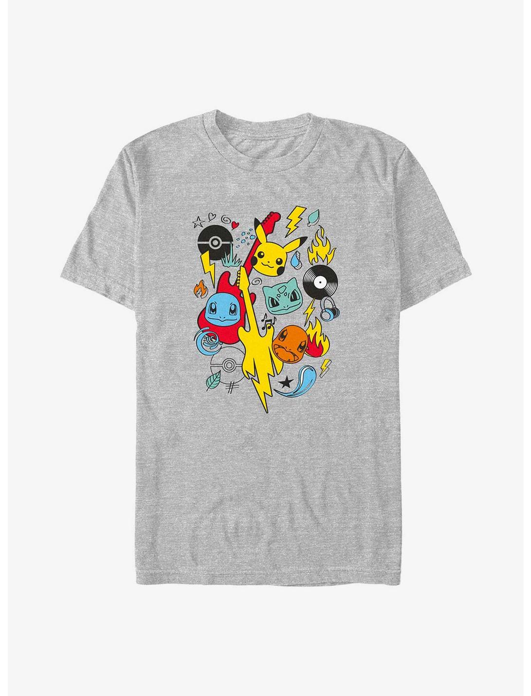 Pokemon Pikachu Squirtle Bulbasaur Charmander Doodle Big & Tall T-Shirt, ATH HTR, hi-res