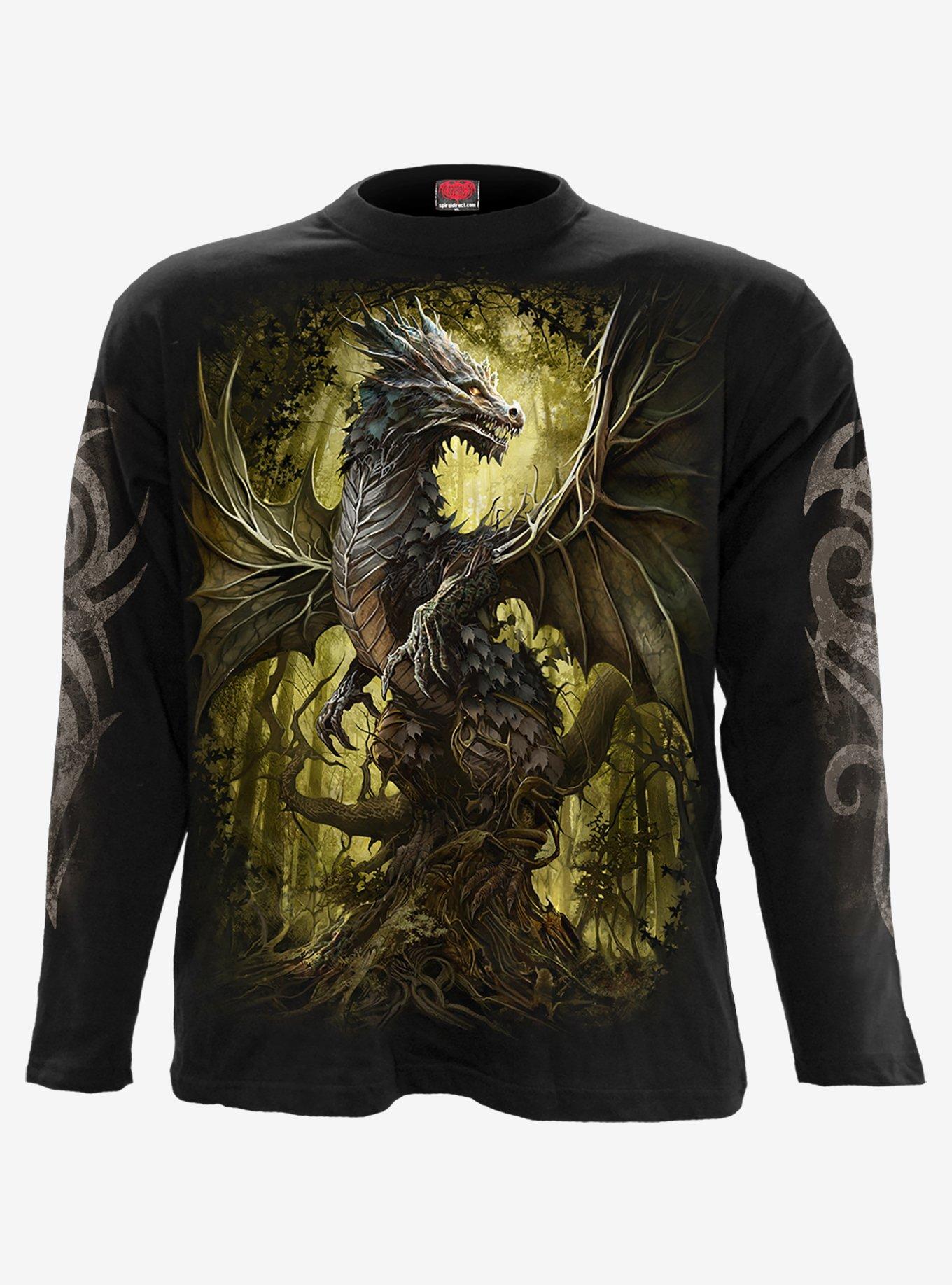 Spiral Oak Dragon Long Sleeve Shirt, BLACK, hi-res