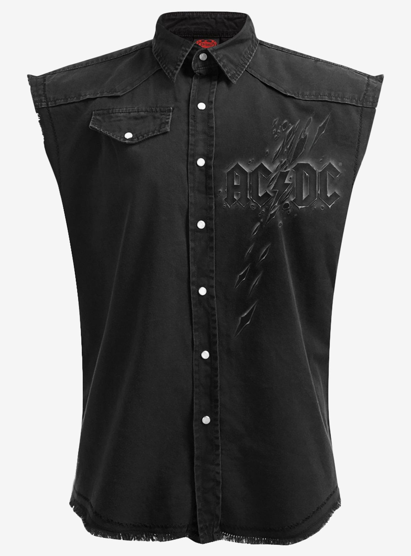 AC/DC Back in Black Torn Sleeveless Button-Up, , hi-res