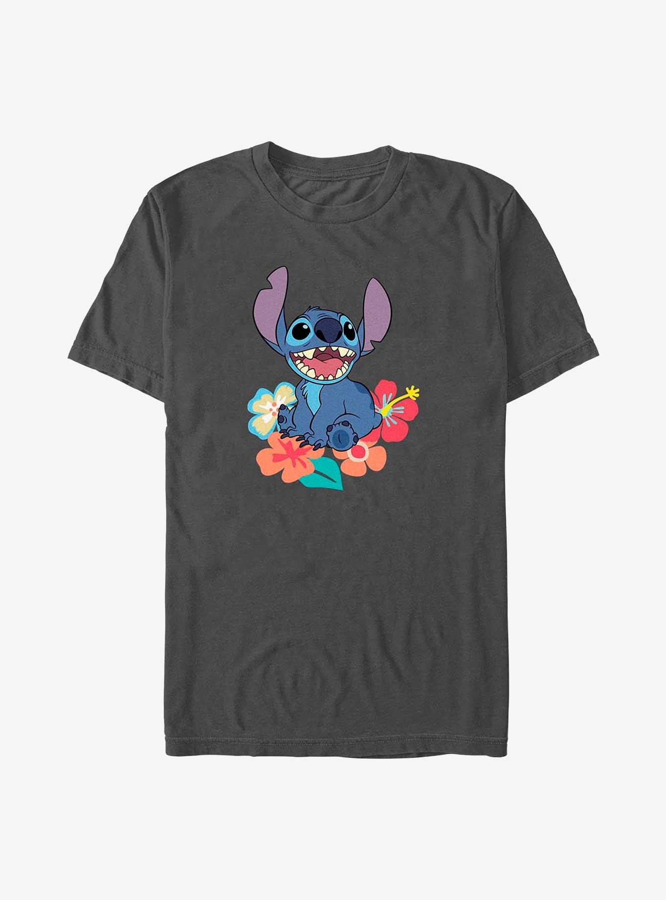 Disney Lilo & Stitch Happy Stitch Floral Sit T-Shirt, CHARCOAL, hi-res