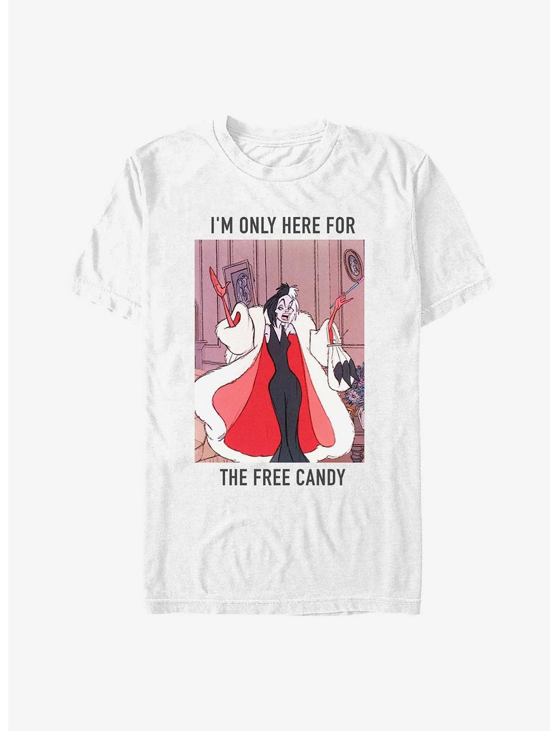 Disney 101 Dalmatians Cruella Only Here For The Free Candy T-Shirt, WHITE, hi-res