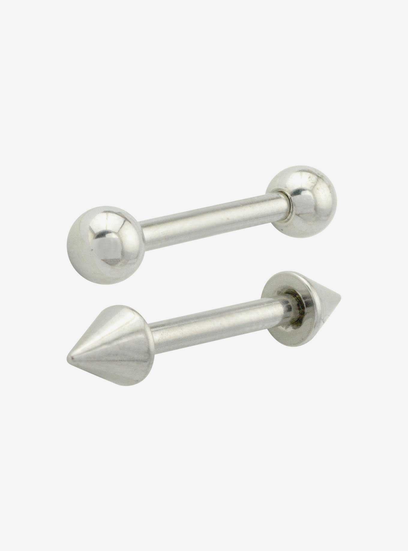 14G Steel Ball & Spike Bridge Barbell 2 Pack, , hi-res