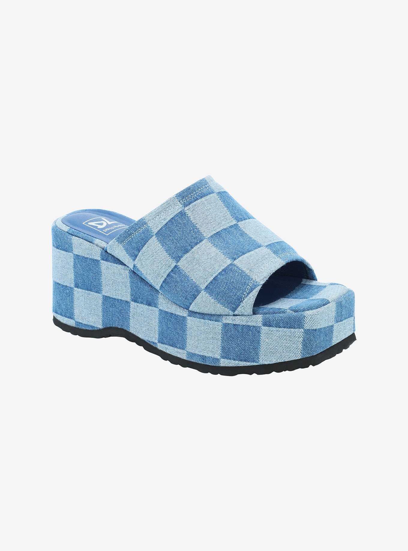 Dirty Laundry Denim Checkered Platform Sandals, , hi-res