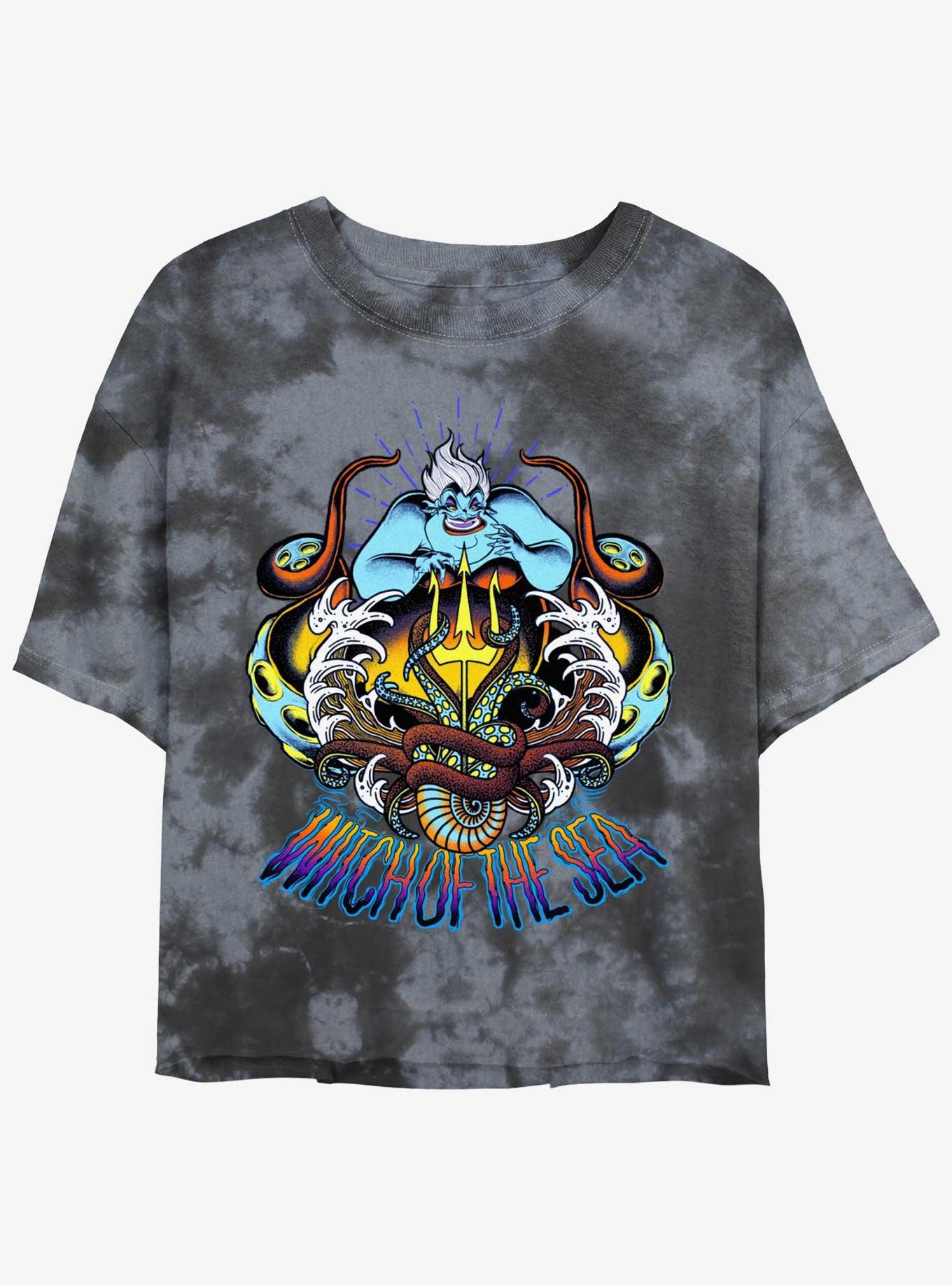 Disney The Little Mermaid Ursula Witch Of The Sea Womens Tie-Dye Crop T-Shirt, BLKCHAR, hi-res