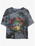 Disney Beauty And The Beast Story Stained Glass Womens Tie-Dye Crop T-Shirt, BLKCHAR, hi-res