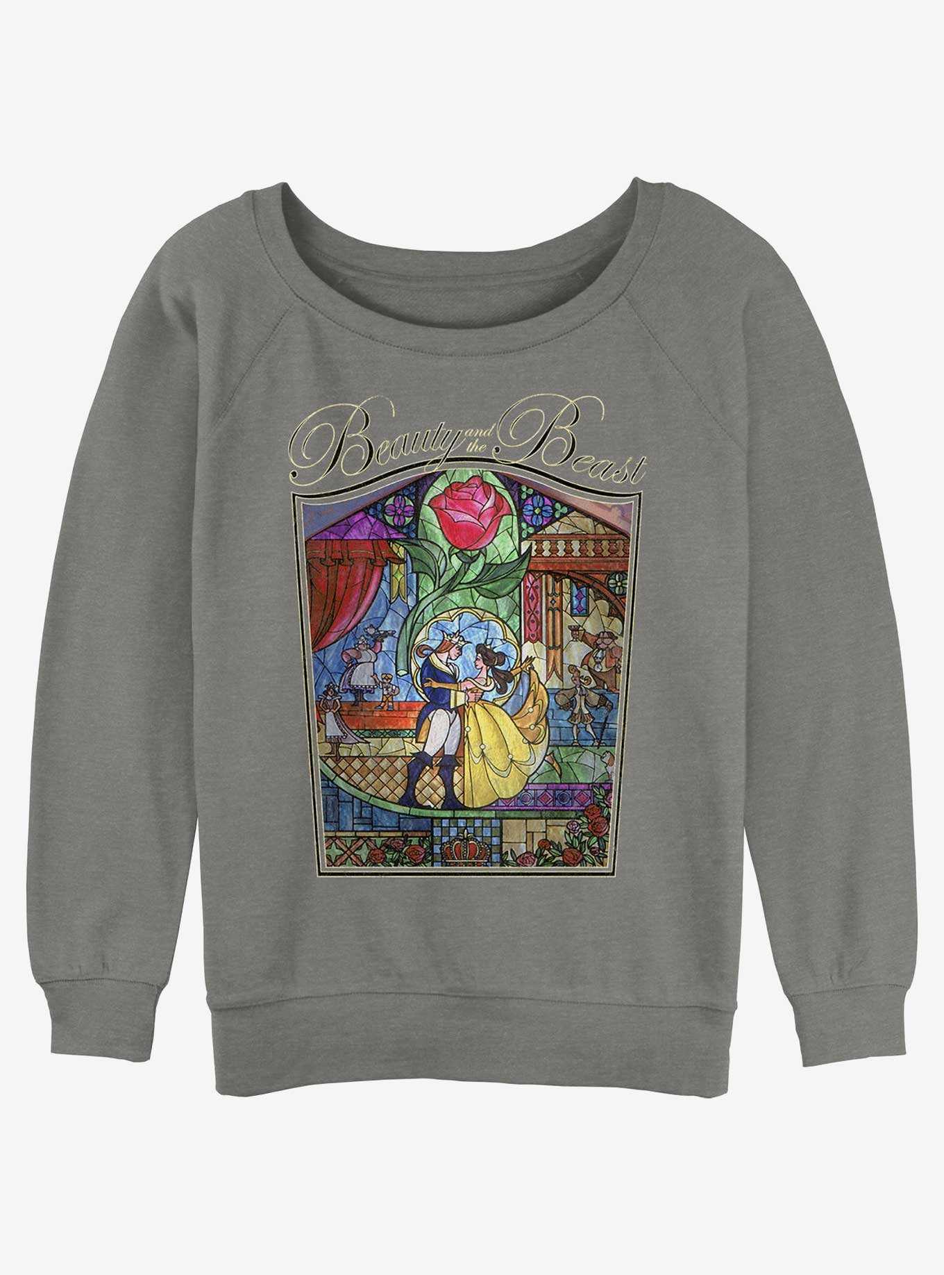 Disney Beauty And The Beast Story Stained Glass Womens Slouchy Sweatshirt, , hi-res