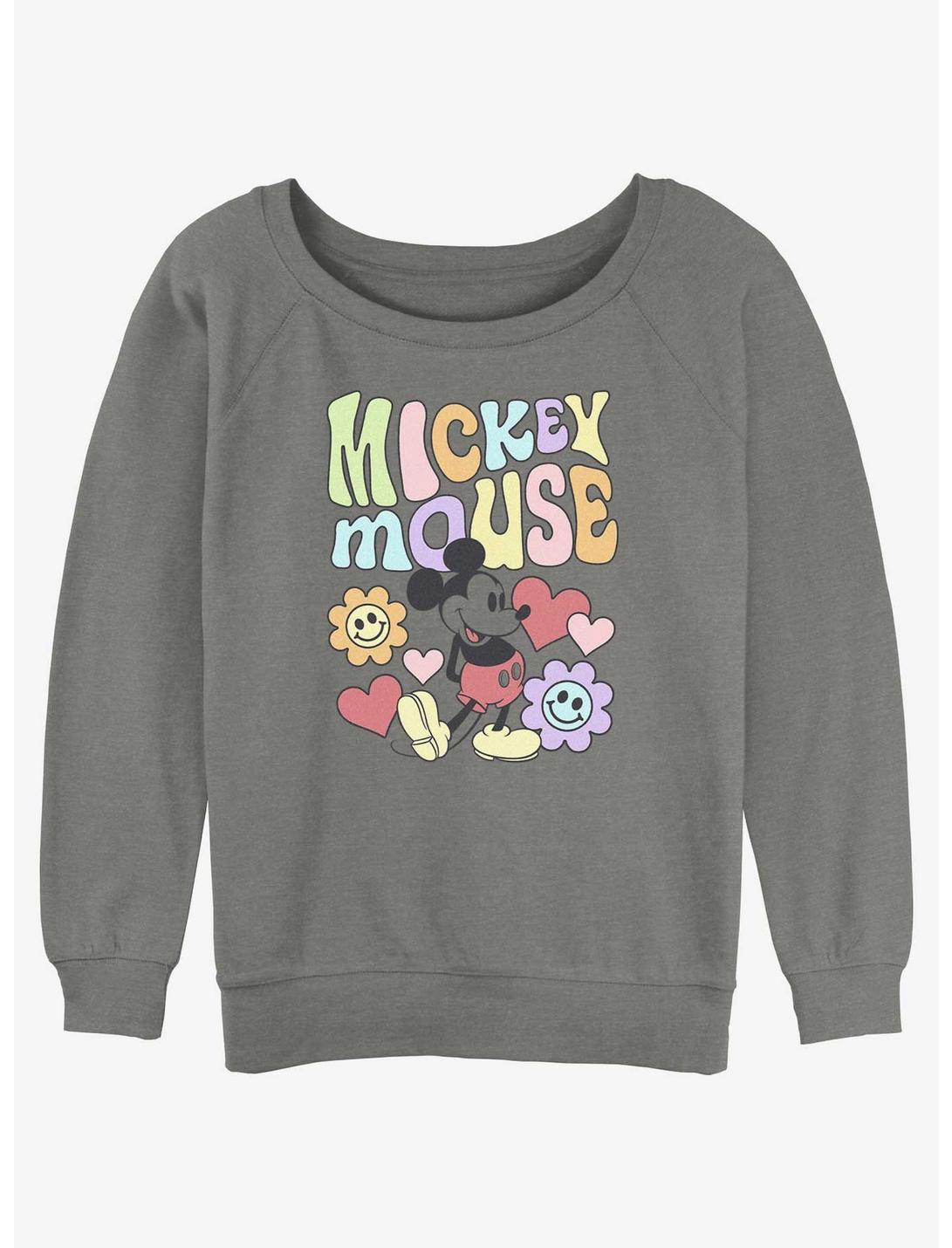 Disney Mickey Mouse Groovy Womens Slouchy Sweatshirt, GRAY HTR, hi-res