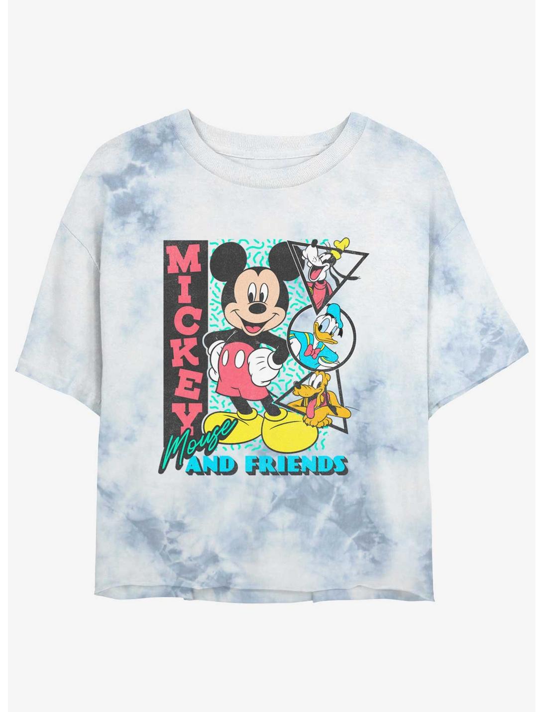 Disney Mickey Mouse & Friends Vintage Shapes Womens Tie-Dye Crop T-Shirt, WHITEBLUE, hi-res