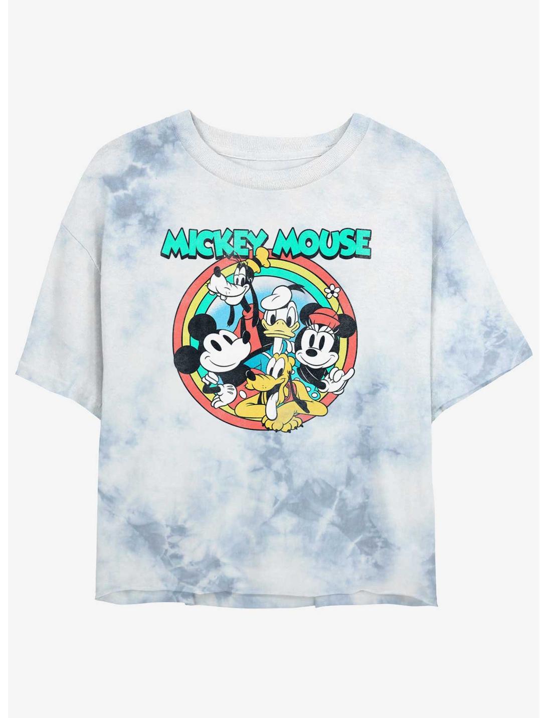 Disney Mickey Mouse & Friends Pose Womens Tie-Dye Crop T-Shirt, WHITEBLUE, hi-res