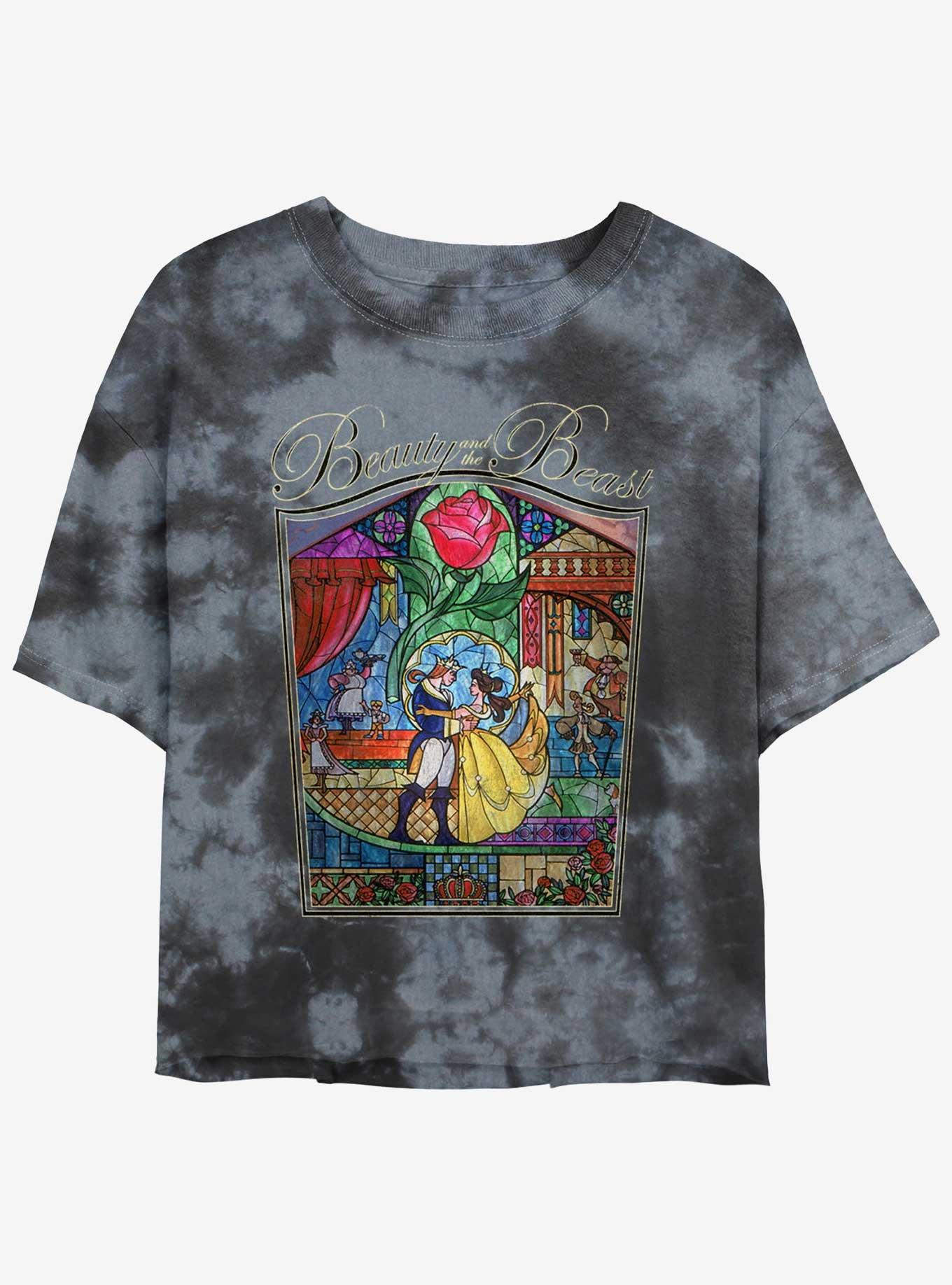 Disney Beauty And The Beast Story Stained Glass Womens Tie-Dye Crop T-Shirt, , hi-res