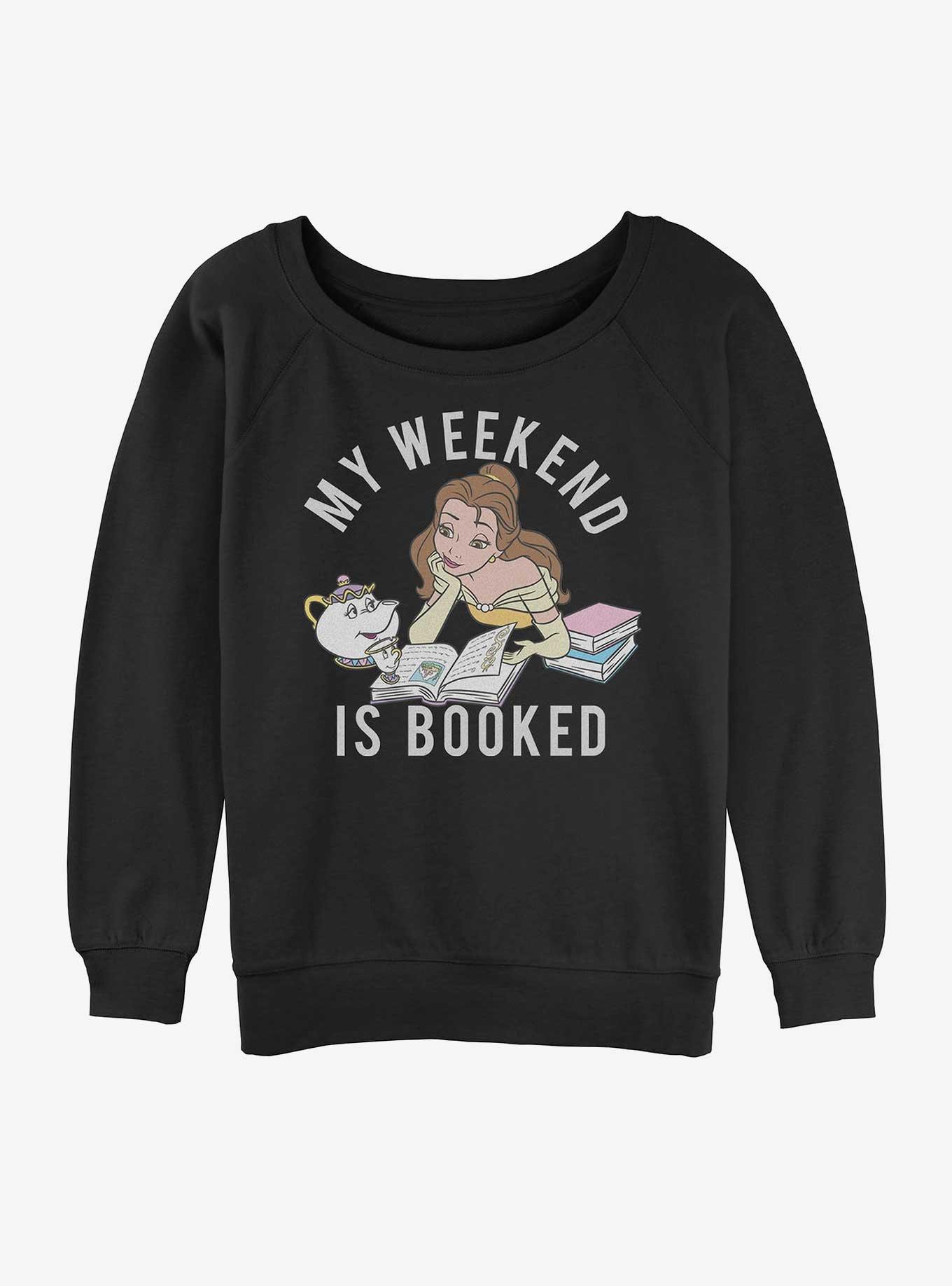 Disney Beauty And The Beast Weekend Booked Womens Slouchy Sweatshirt, BLACK, hi-res