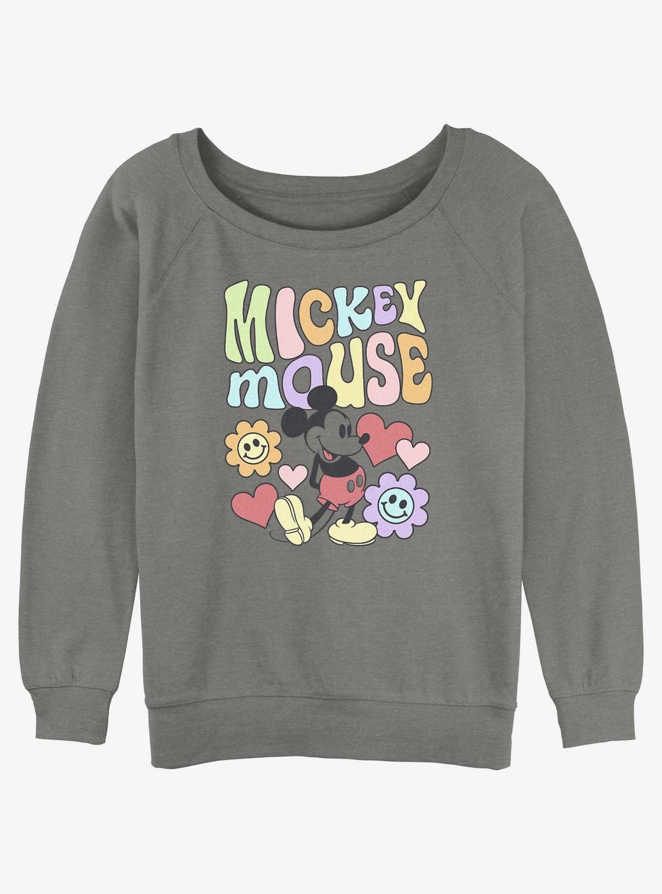 Disney Mickey Mouse Groovy Womens Slouchy Sweatshirt, GRAY HTR, hi-res