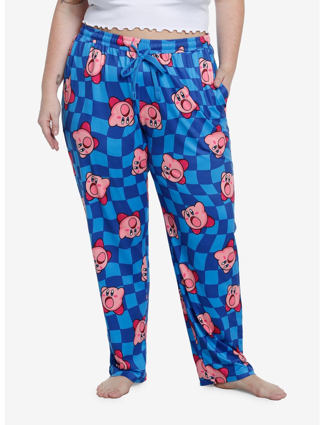 Kirby Blue Checkered Girls Pajama Pants Plus Size, BLUE, hi-res