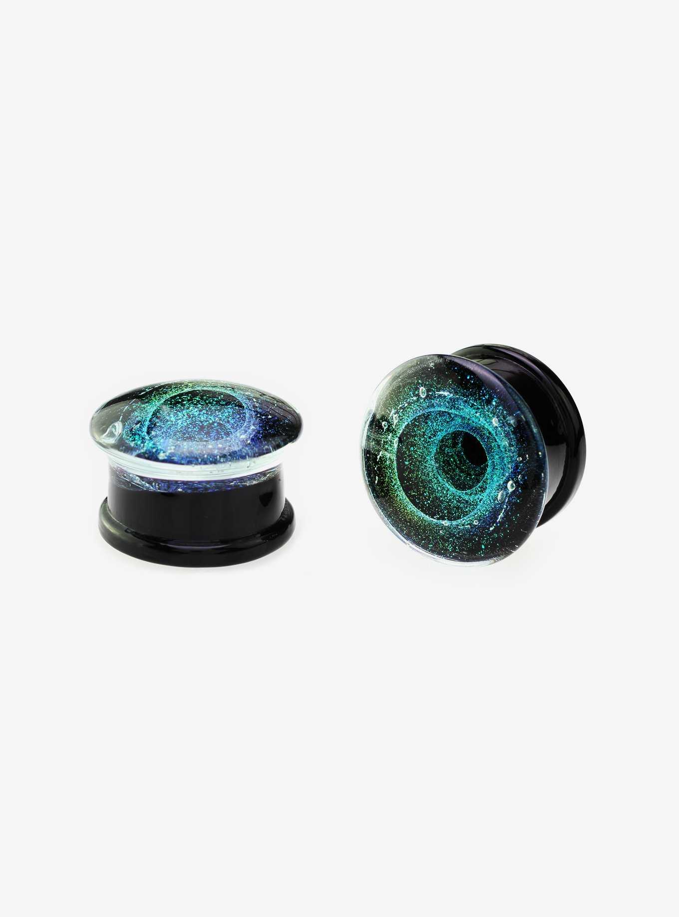 Glass Black & Blue Glitter Swirl Plug 2 Pack, , hi-res