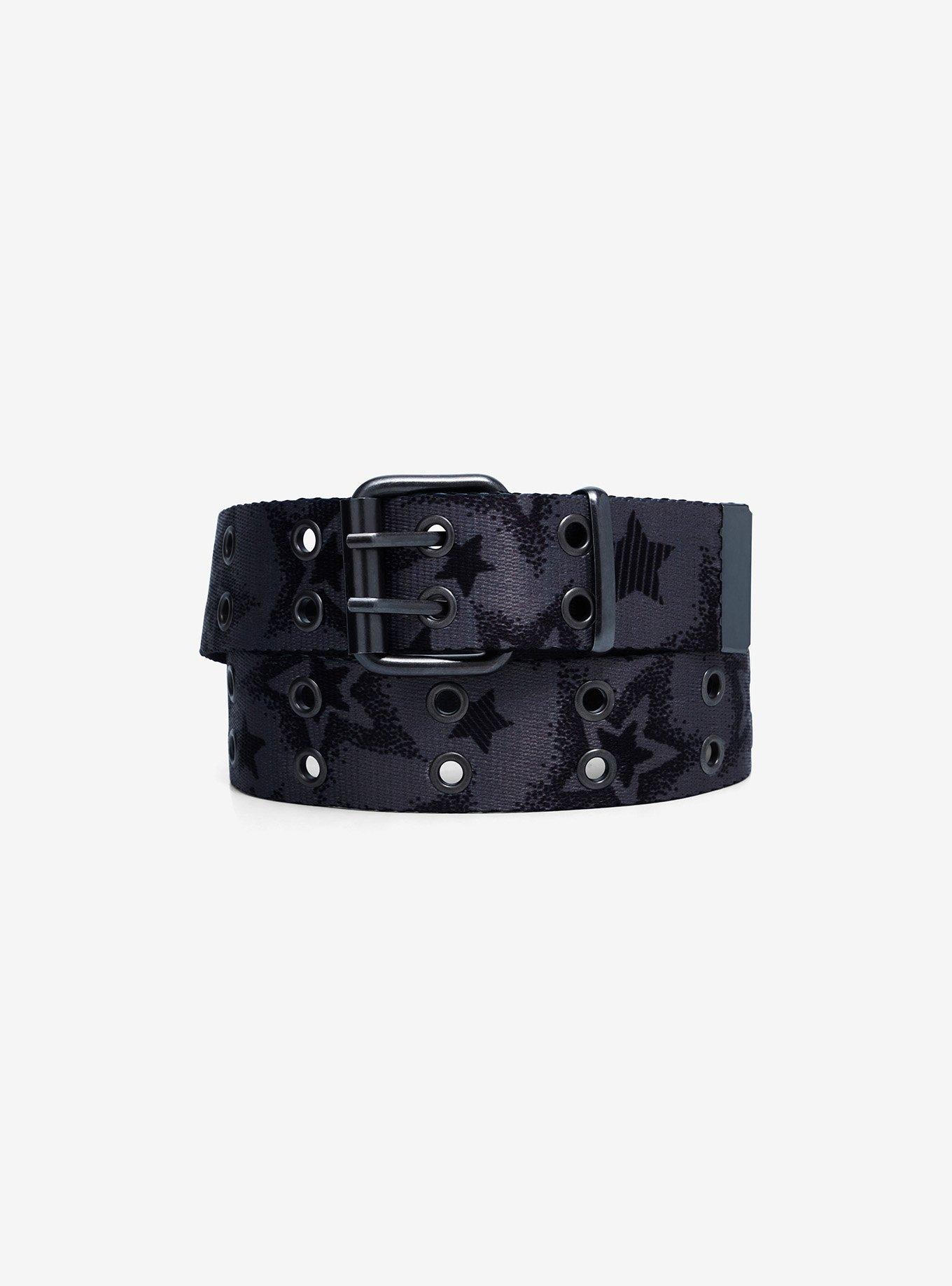 Black & Grey Star Grommet Belt | Hot Topic