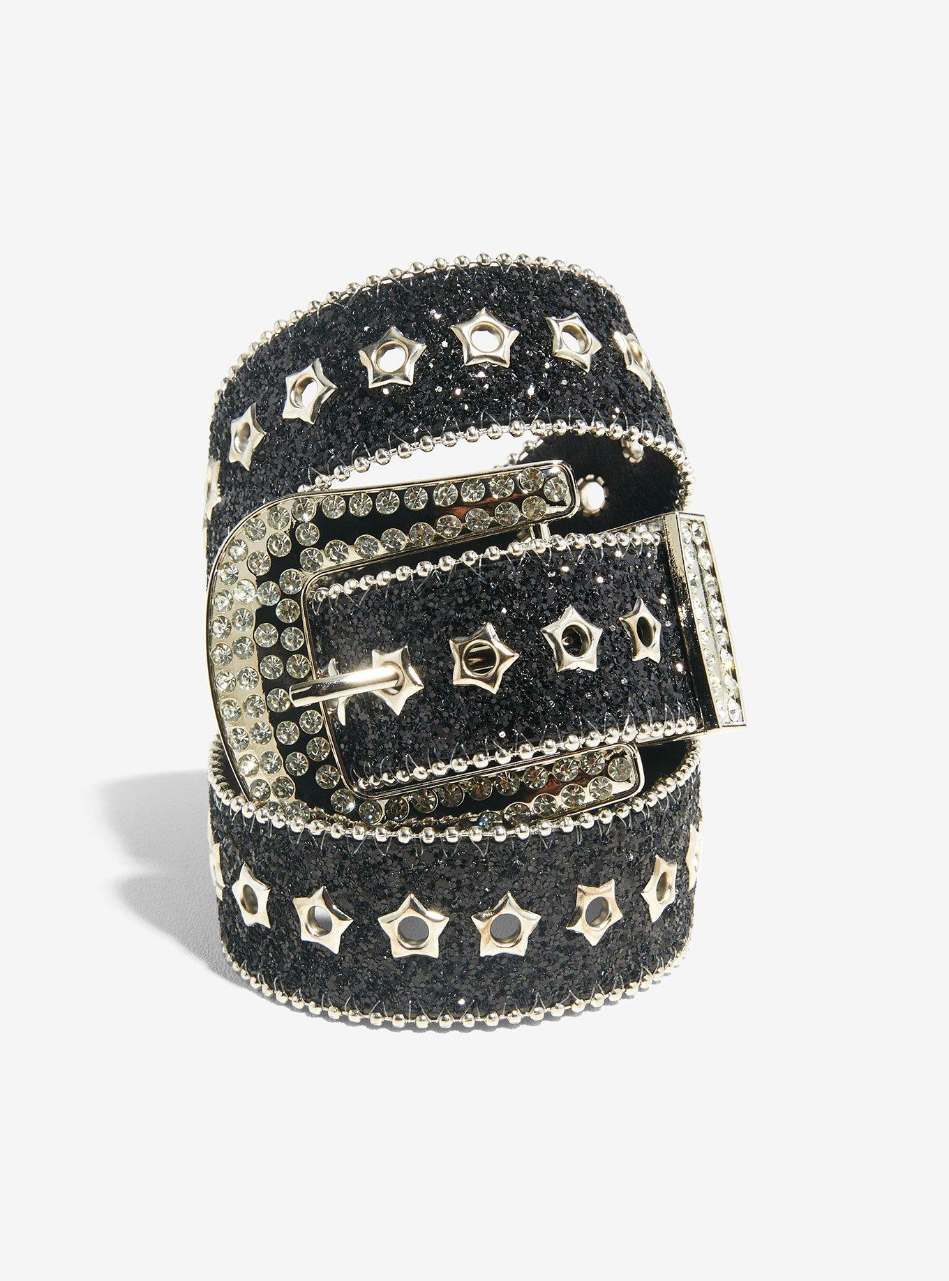 Black Glitter & Rhinestone Star Western Belt