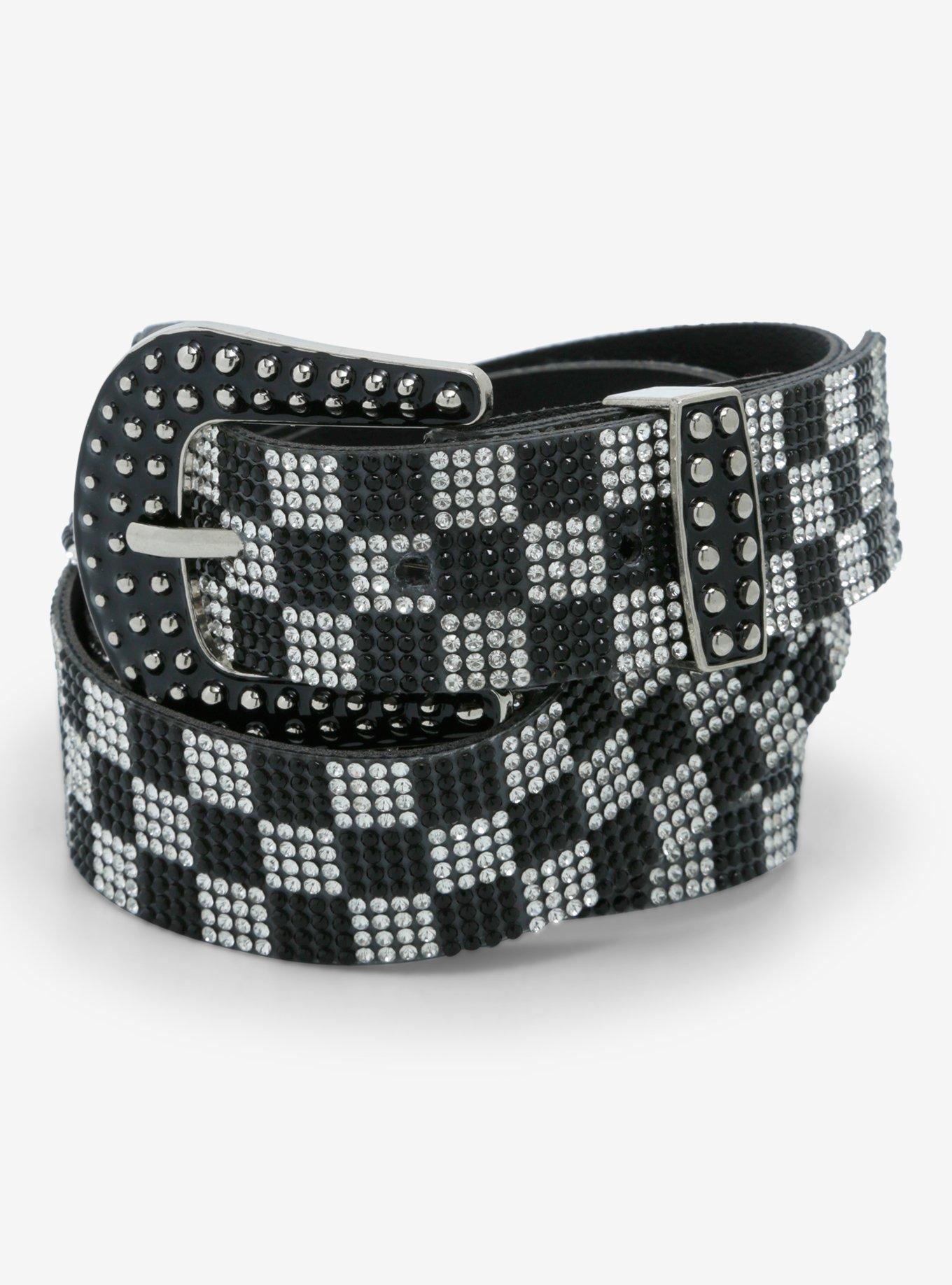 Checkered Western Bling Belt, MULTI, hi-res