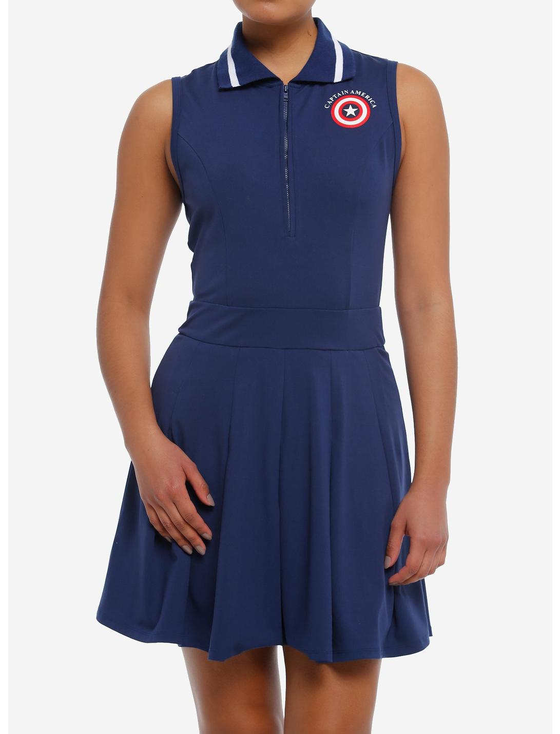 Her Universe Marvel Captain America Pleated Athletic Dress Her Universe Exclusive, NAVY, hi-res