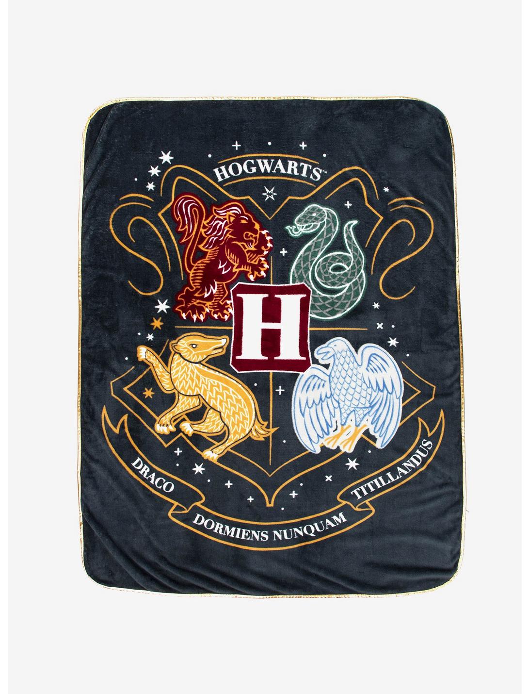 Harry Potter Hogwarts Crest Gold Foil Throw Blanket, , hi-res