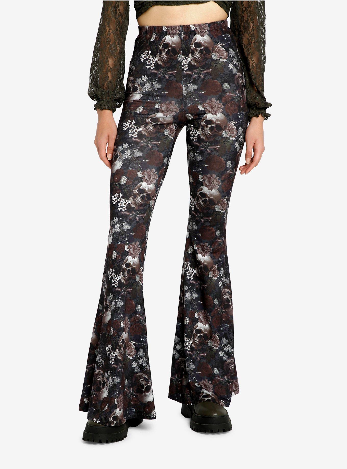 Skulls & Flowers Girls Bell Bottom Pants | Hot Topic