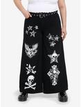 Black Skull Icons Belted Girls Wide-Leg Jeans Plus Size, , hi-res