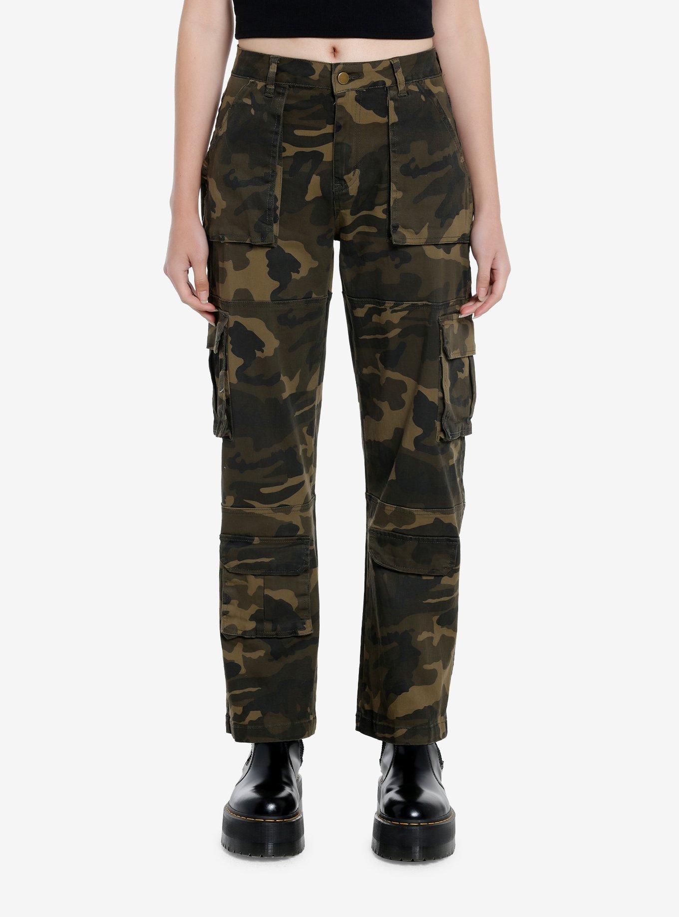 Camouflage Girls Wide Leg Cargo Pants, BROWN, hi-res