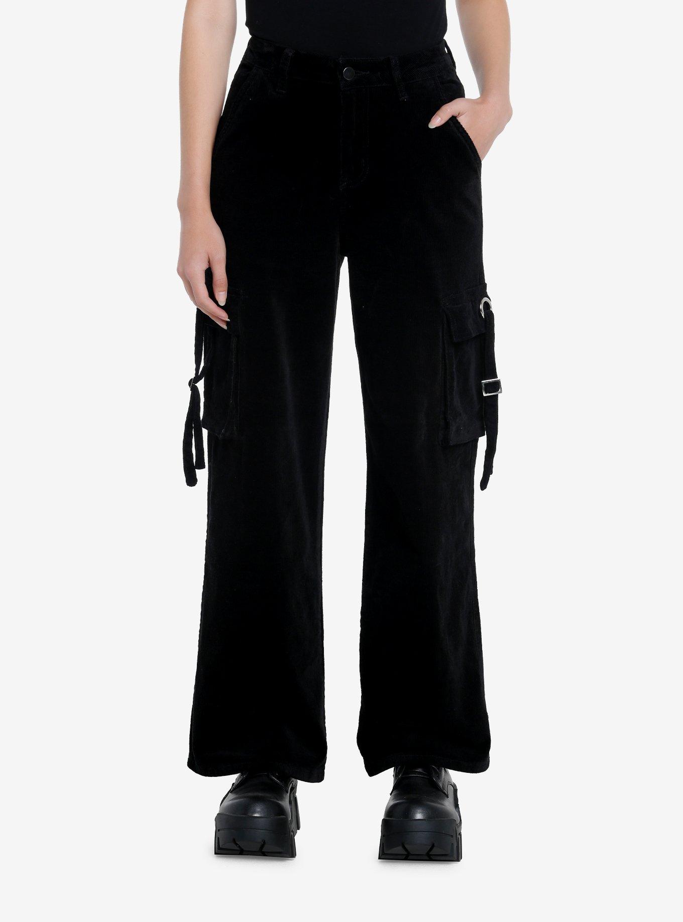 Black Corduroy Strap Carpenter Pants, GREEN, hi-res