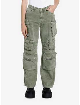 Social Collision Army Green Wash Cargo Pants, , hi-res