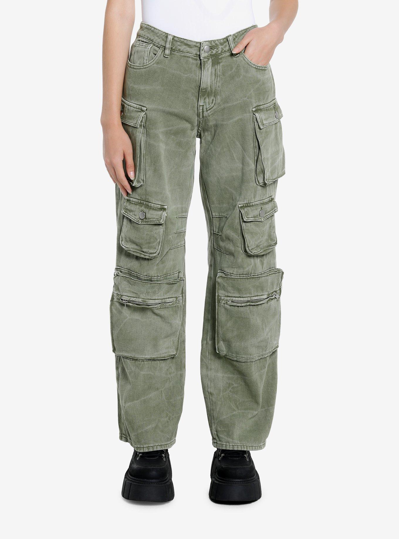 Army Green Wash Cargo Pants, GREEN, hi-res