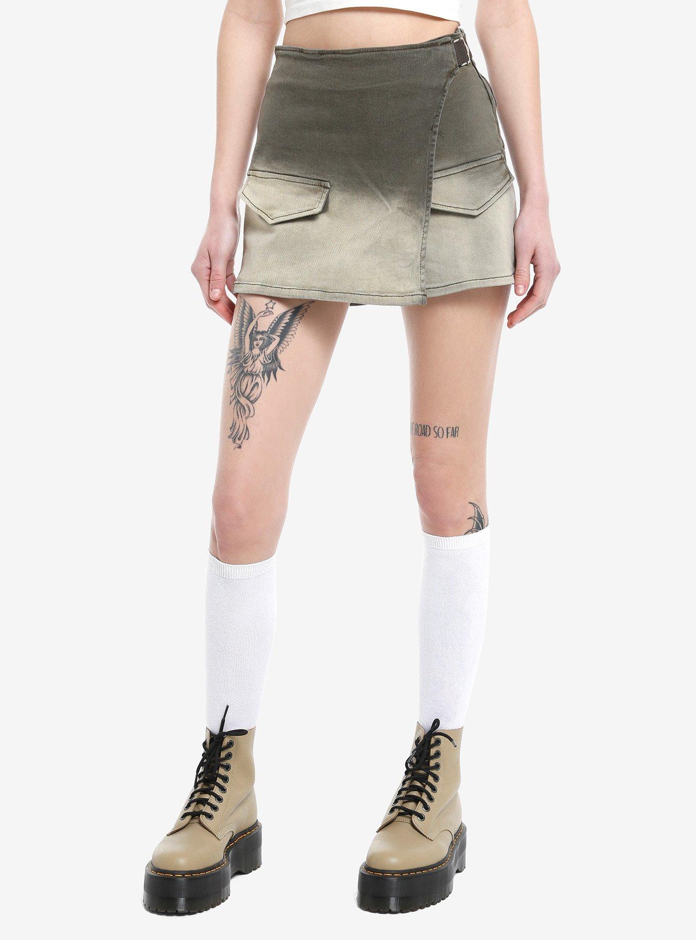 Green & Tan Ombre Wash Wrap Skort, BROWN, hi-res