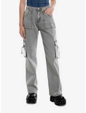 Grey Washed Cargo Wide Leg Girls Jeans, , hi-res