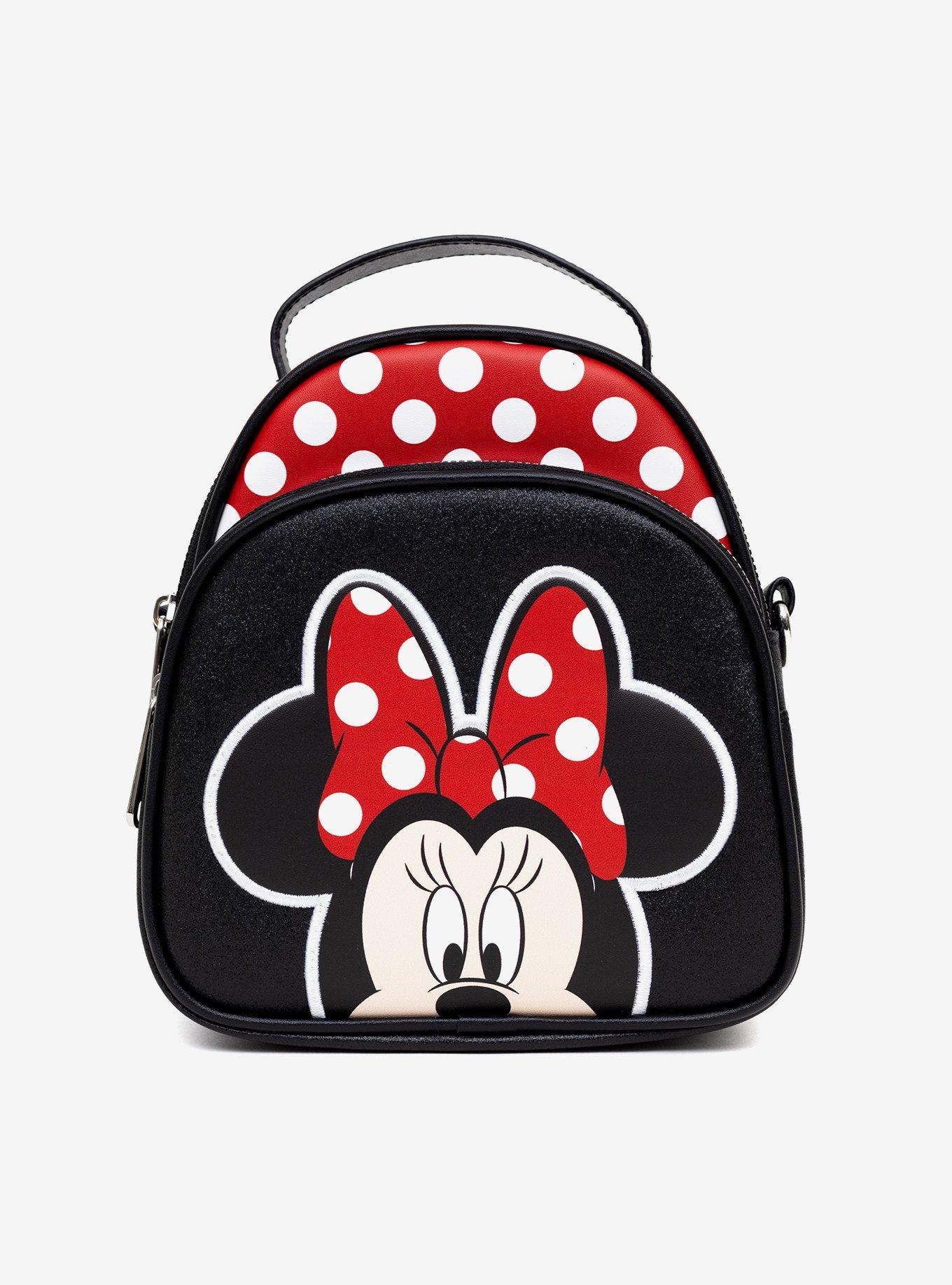 Disney Minnie Mouse Face And Bow Close Up With Autograph Polk Dot Crossbody Bag