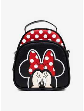 Disney Minnie Mouse Face And Bow Close Up With Autograph Polk Dot Crossbody Bag, , hi-res