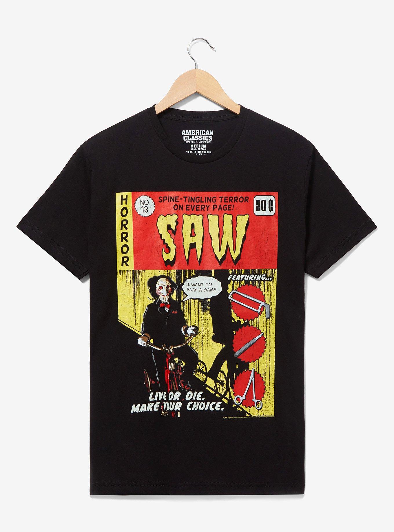Saw Comic Book Cover T-Shirt - BoxLunch Exclusive, BLACK, hi-res