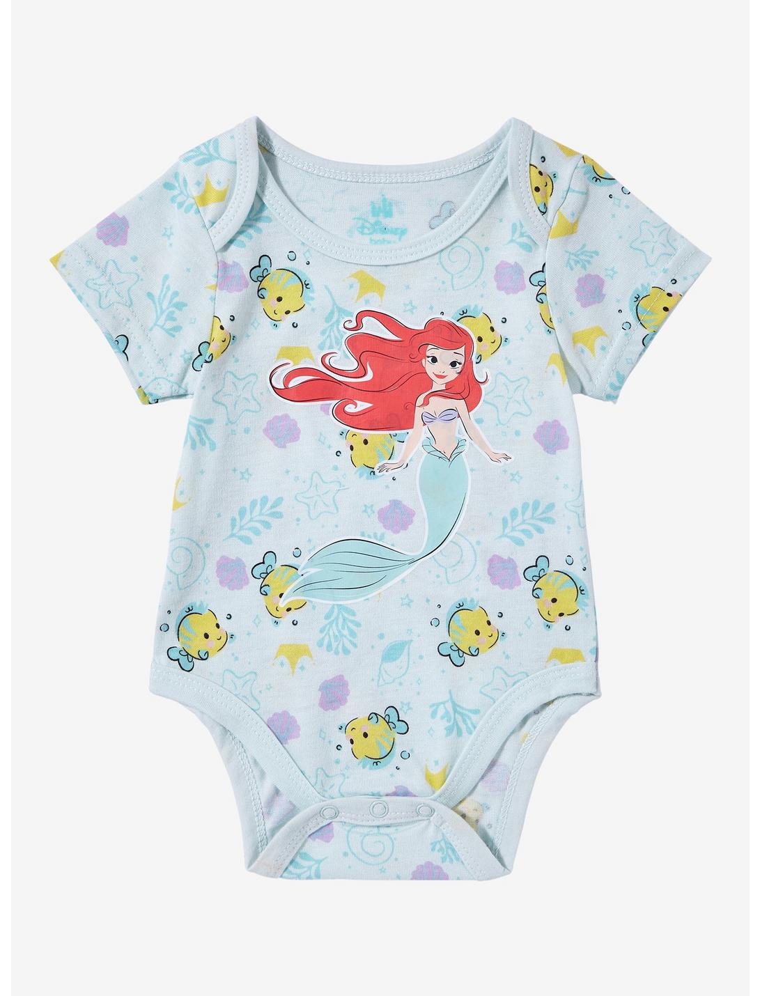 Disney The Little Mermaid Ariel & Flounder Allover Print Infant One-Piece — BoxLunch Exclusive, SEA BLUE, hi-res