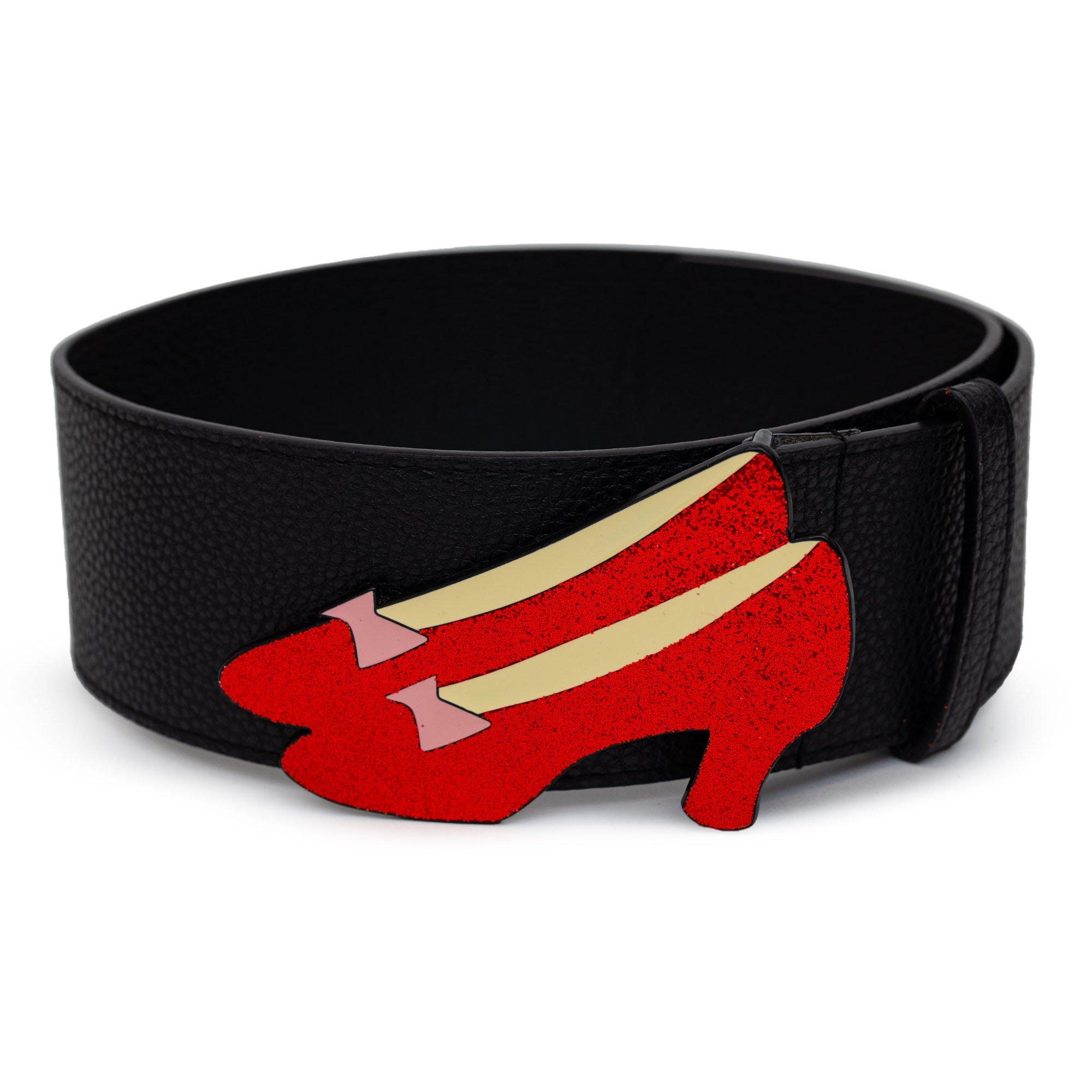 The Wizard Of Oz Dorothy's Ruby Red Glitter Slippers Enamel Cast Buckle Belt, BLACK, hi-res