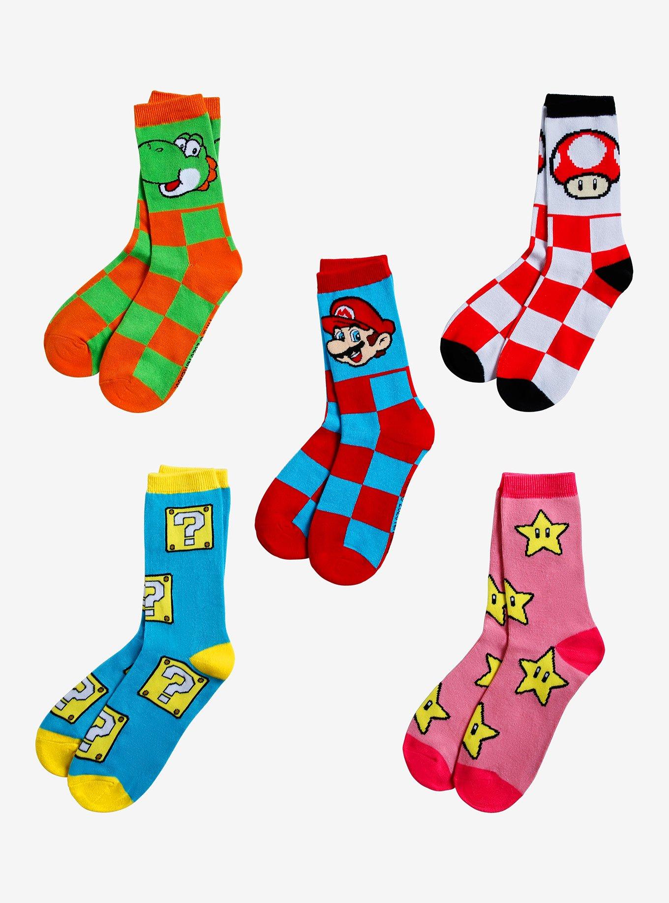 Super Mario Checkered Icon Crew Socks 5 Pair, , hi-res