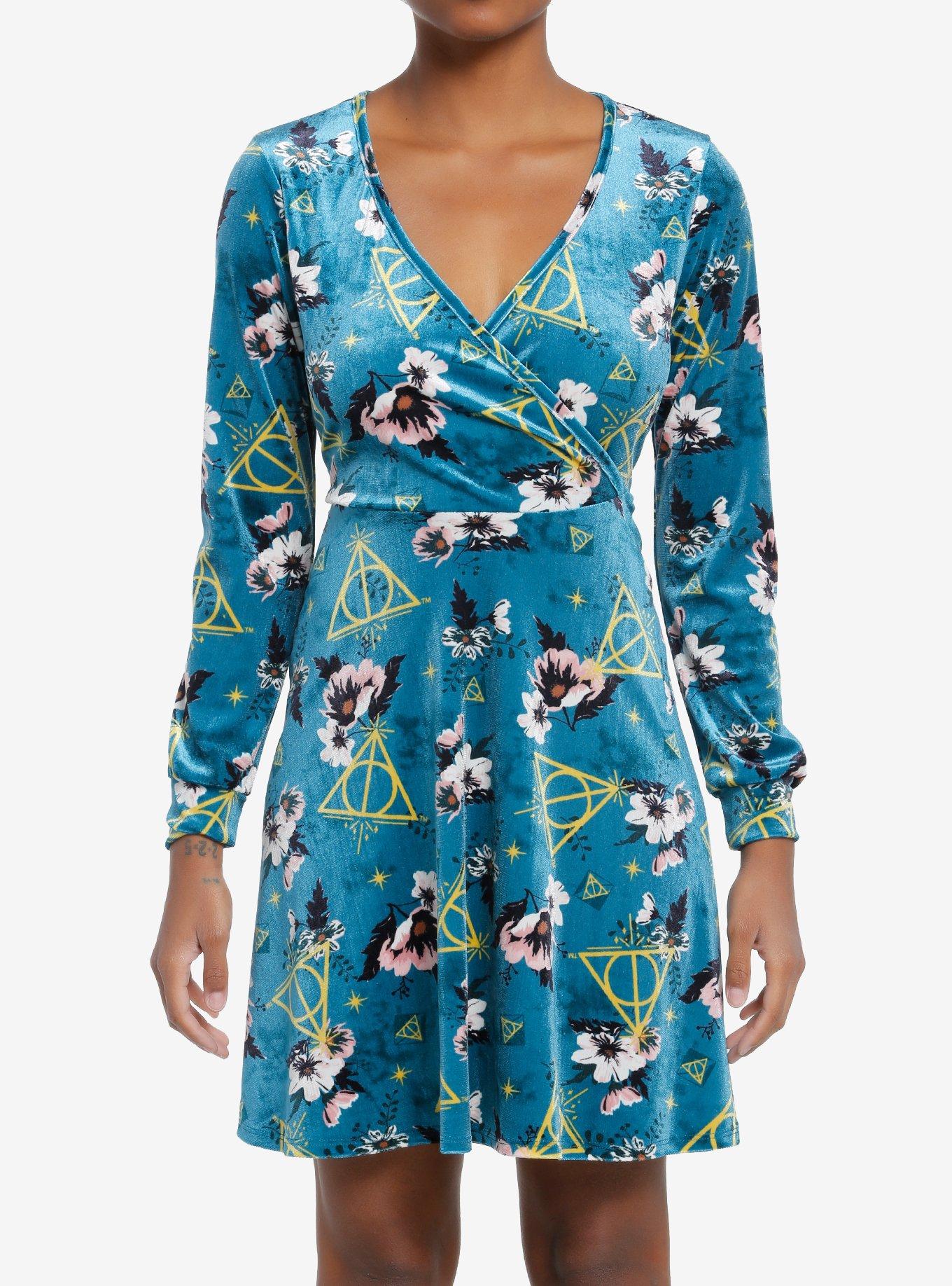 Harry Potter Deathly Hallows Floral Velvet Dress | Hot Topic