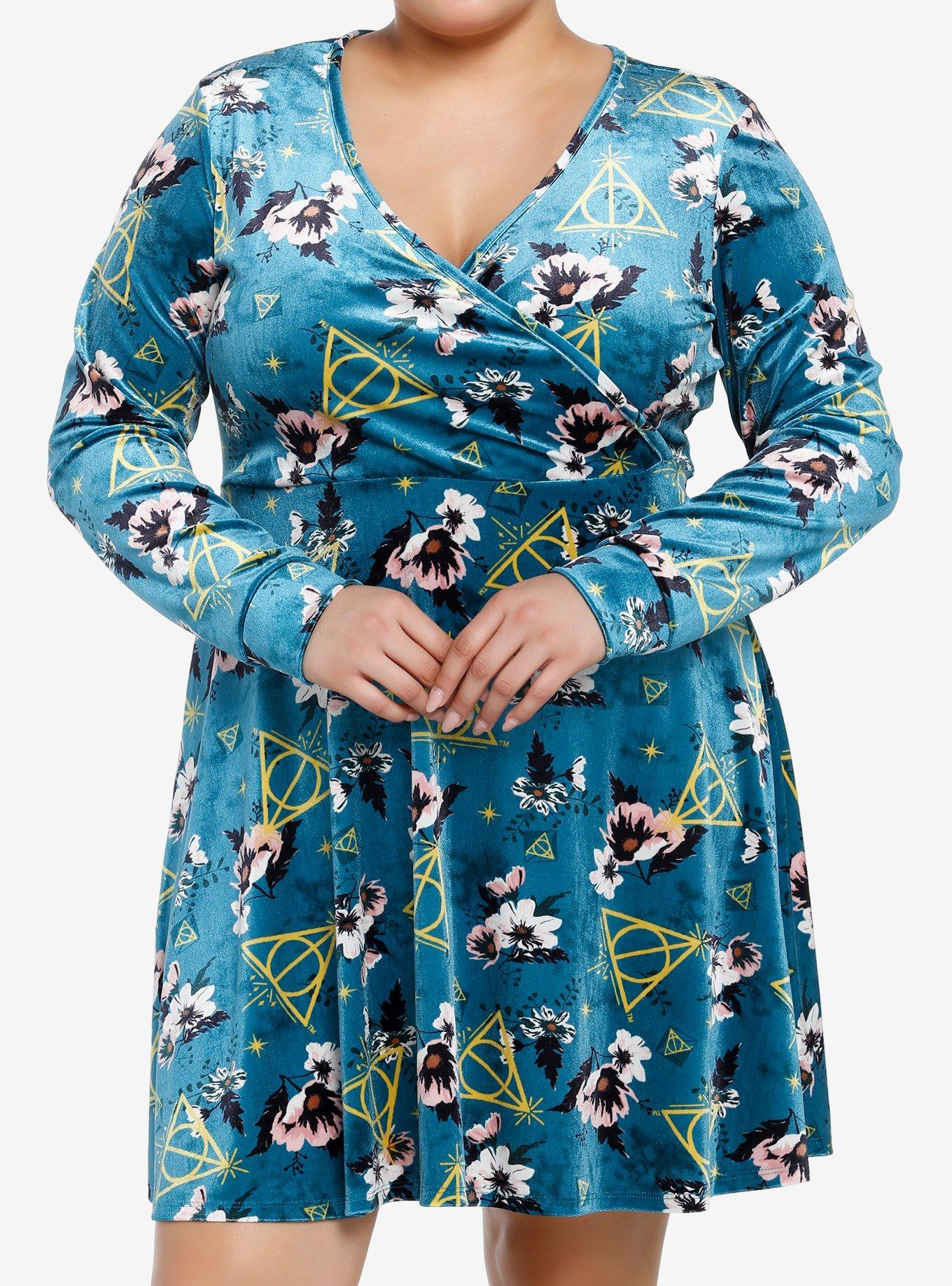 Harry Potter Deathly Hallows Floral Velvet Dress Plus Size, MULTI, hi-res